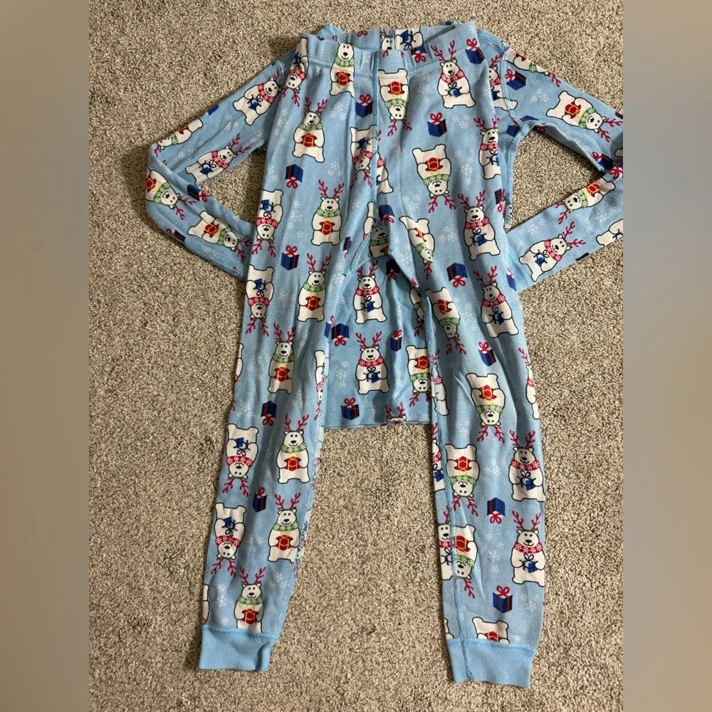 Hanna Andersson Long John Pajamas in Organic Cotton Beary Merry Blue Size 6-7